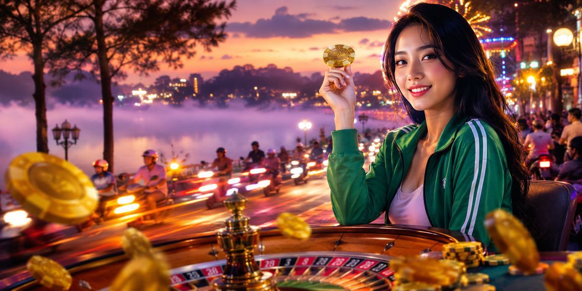 Màn hình roulette neon trực tuyến lung linh tại Đà Lạt ban đêm